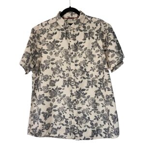 Shirt Men Steel&Jelly London Size XL, White Button Down with Faded Floral Design